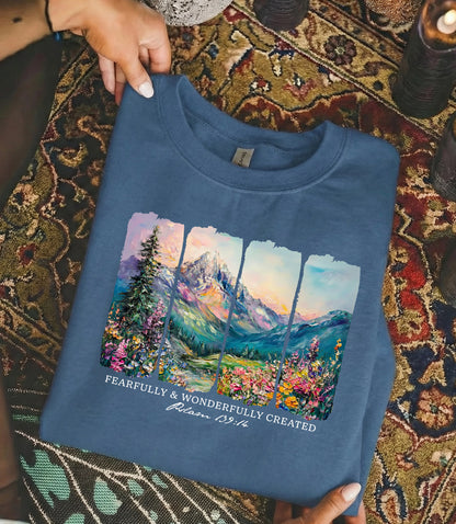 [COMFORT T-SHIRT] Fearfully & Wonderfully Created Mountain Landscape – Landscape of Creation - Faith Guided Life