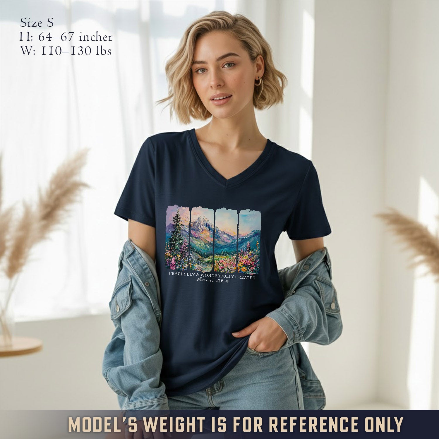 Fearfully & Wonderfully Created Mountain Landscape - V-Neck Christian Shirt