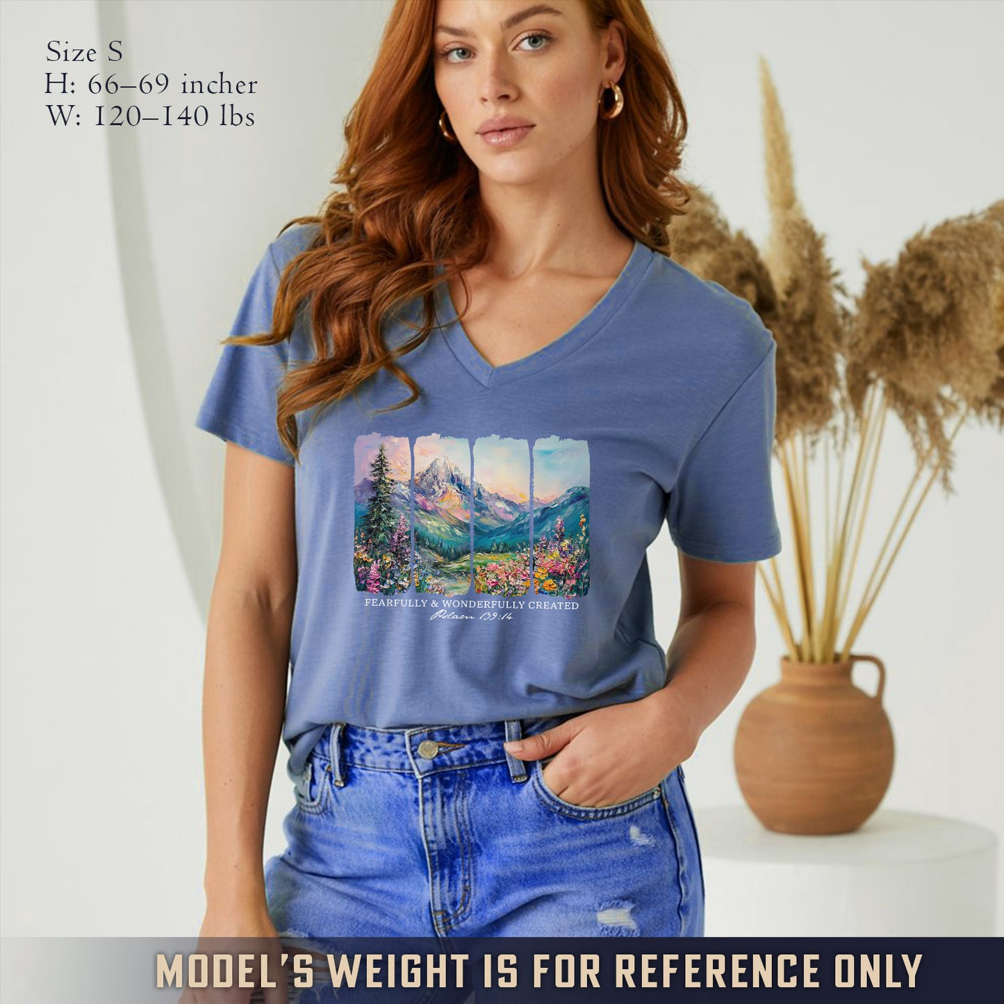 Fearfully & Wonderfully Created Mountain Landscape - V-Neck Christian Shirt