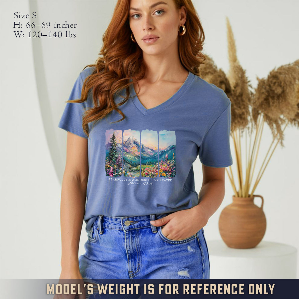 Fearfully & Wonderfully Created Mountain Landscape - V-Neck Christian Shirt