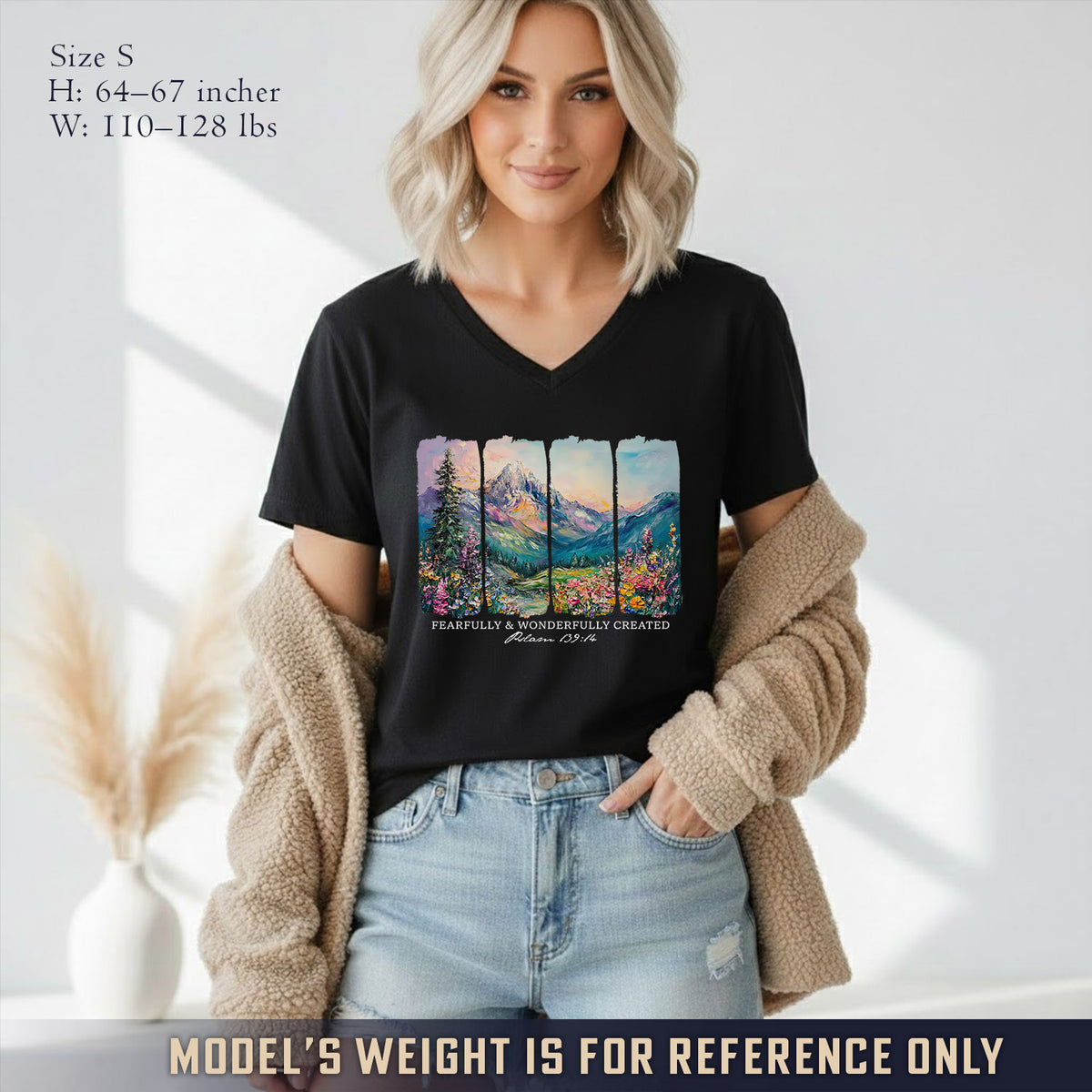 Fearfully & Wonderfully Created Mountain Landscape - V-Neck Christian Shirt
