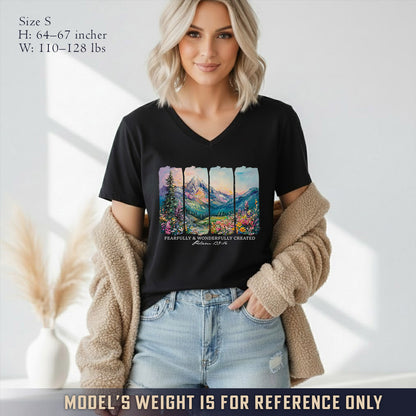 Fearfully & Wonderfully Created Mountain Landscape - V-Neck Christian Shirt