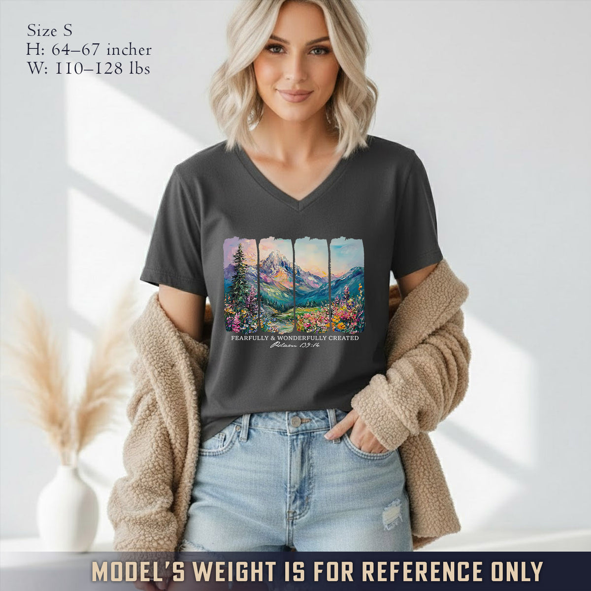 Fearfully & Wonderfully Created Mountain Landscape - V-Neck Christian Shirt