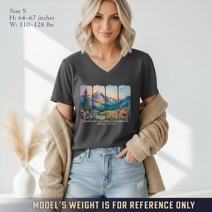Fearfully & Wonderfully Created Mountain Landscape - V-Neck Christian Shirt