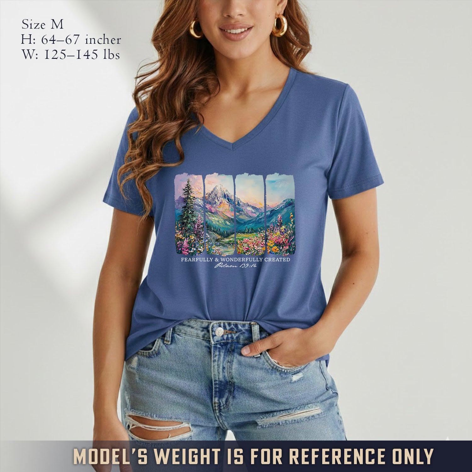 Fearfully & Wonderfully Created Mountain Landscape - V-Neck Christian Shirt