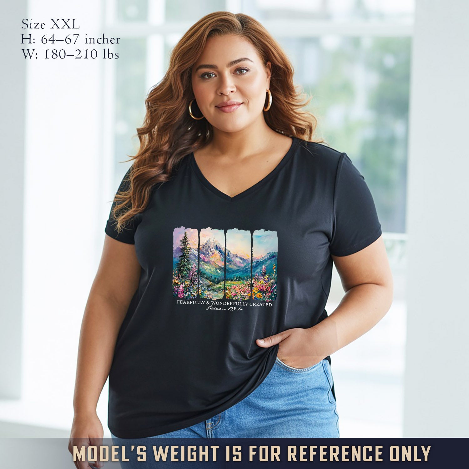 Fearfully & Wonderfully Created Mountain Landscape - V-Neck Christian Shirt