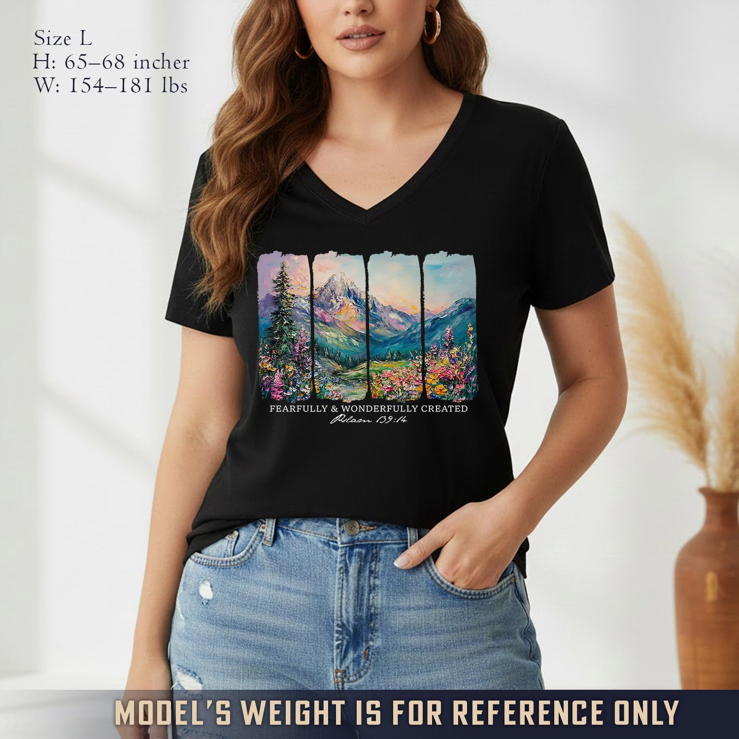 Fearfully & Wonderfully Created Mountain Landscape - V-Neck Christian Shirt