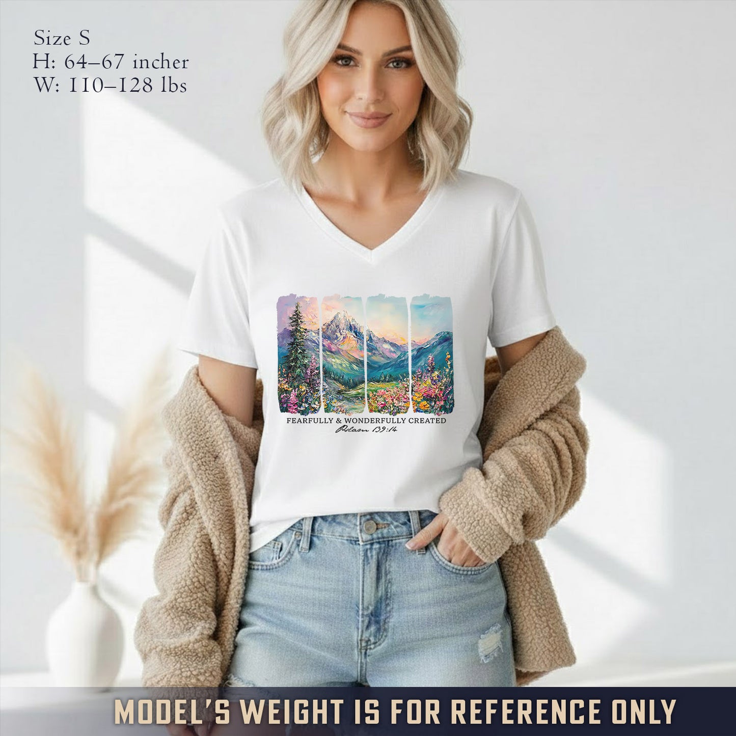 Fearfully & Wonderfully Created Mountain Landscape - V-Neck Christian Shirt