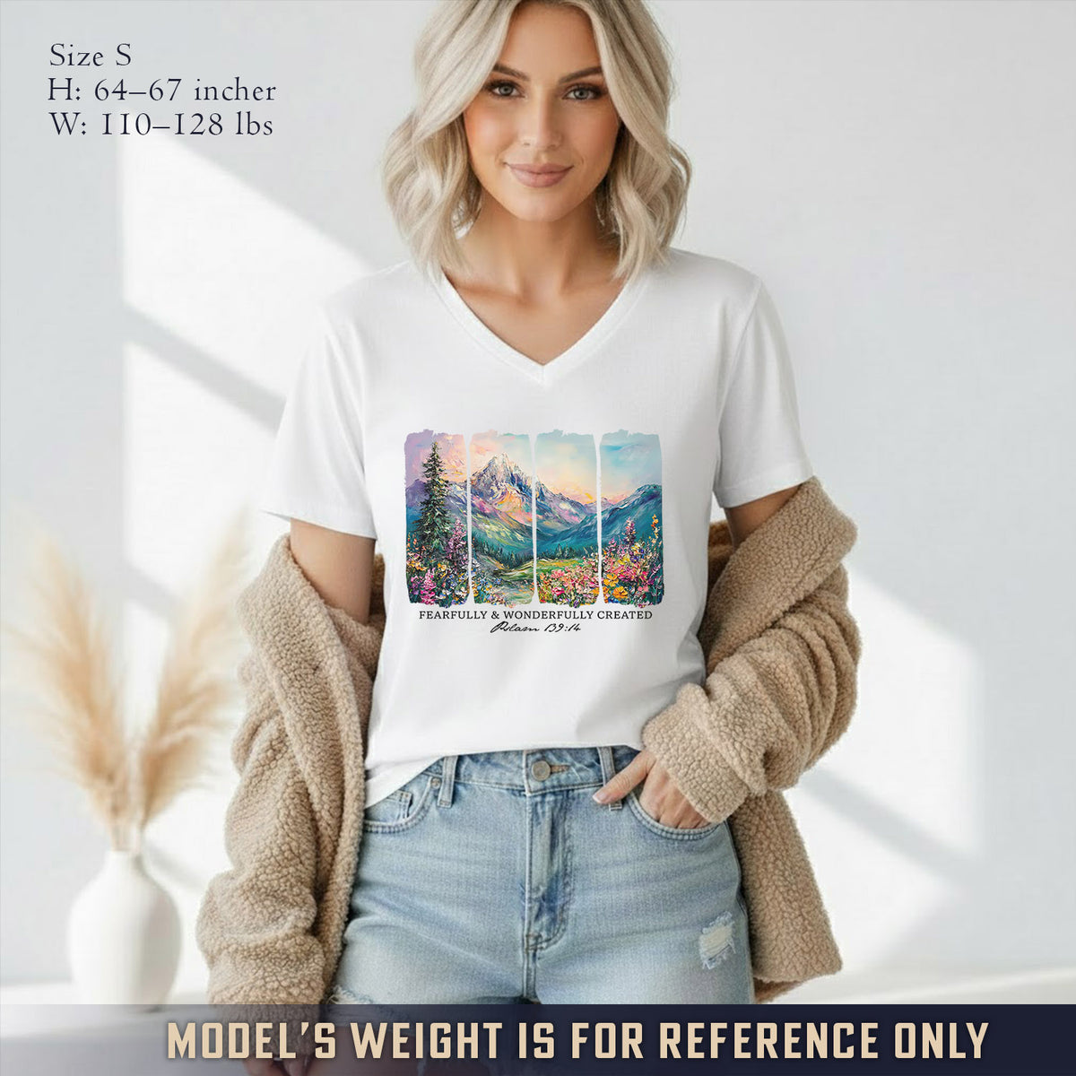 Fearfully & Wonderfully Created Mountain Landscape - V-Neck Christian Shirt