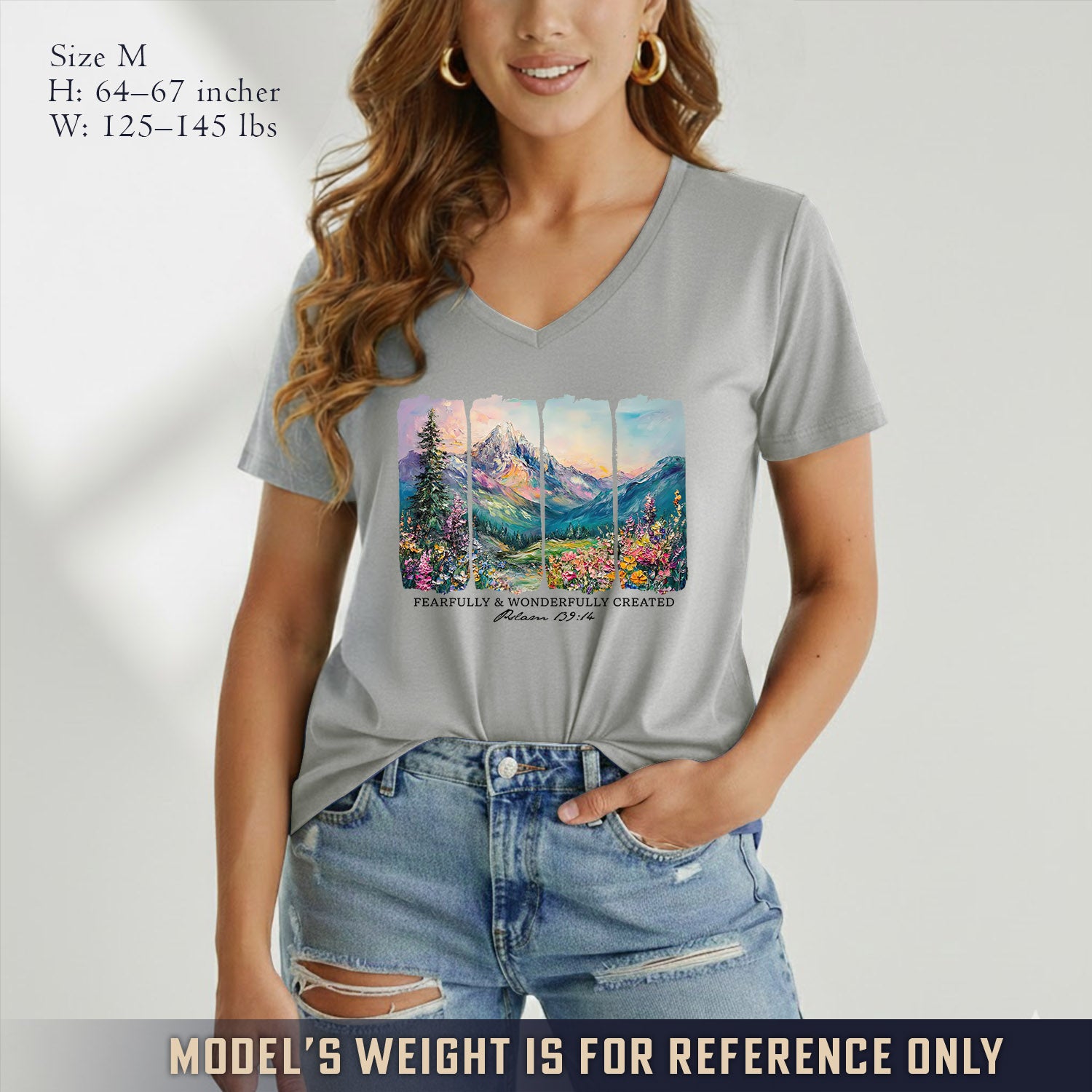 Fearfully & Wonderfully Created Mountain Landscape - V-Neck Christian Shirt