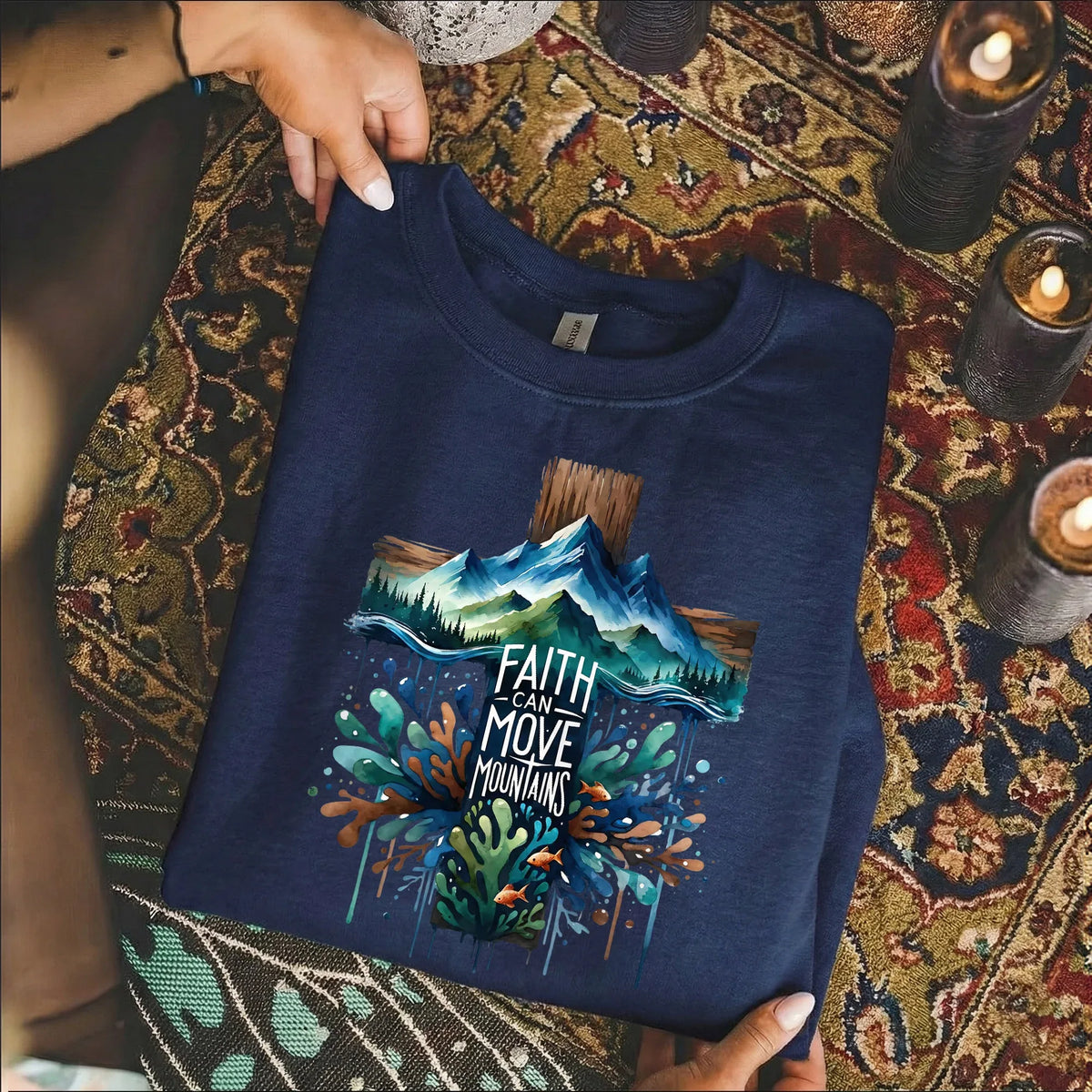 Faith Can Move Mountains Cross Landscape Design – Landscape of Creation – Unisex Tshirt / Hoodie / Sweatshirt - Faith Guided Life