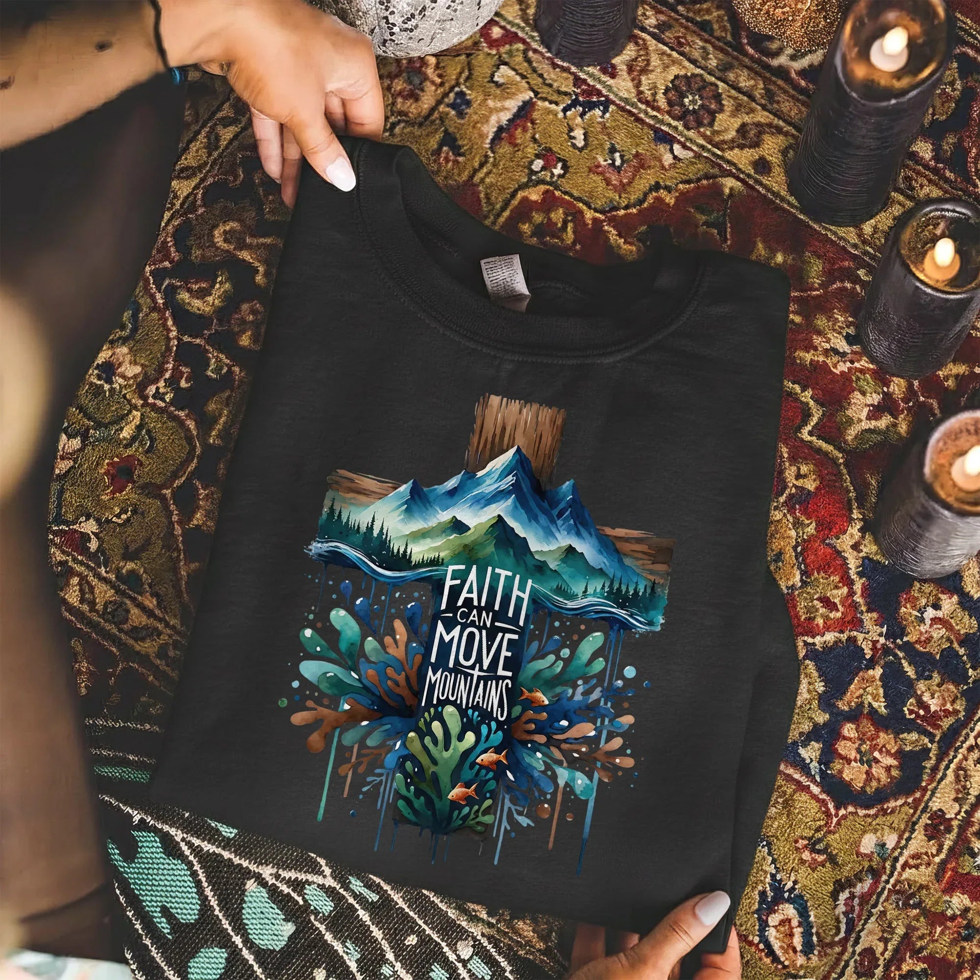 Faith Can Move Mountains Cross Landscape Design – Landscape of Creation – Unisex Tshirt / Hoodie / Sweatshirt - Faith Guided Life