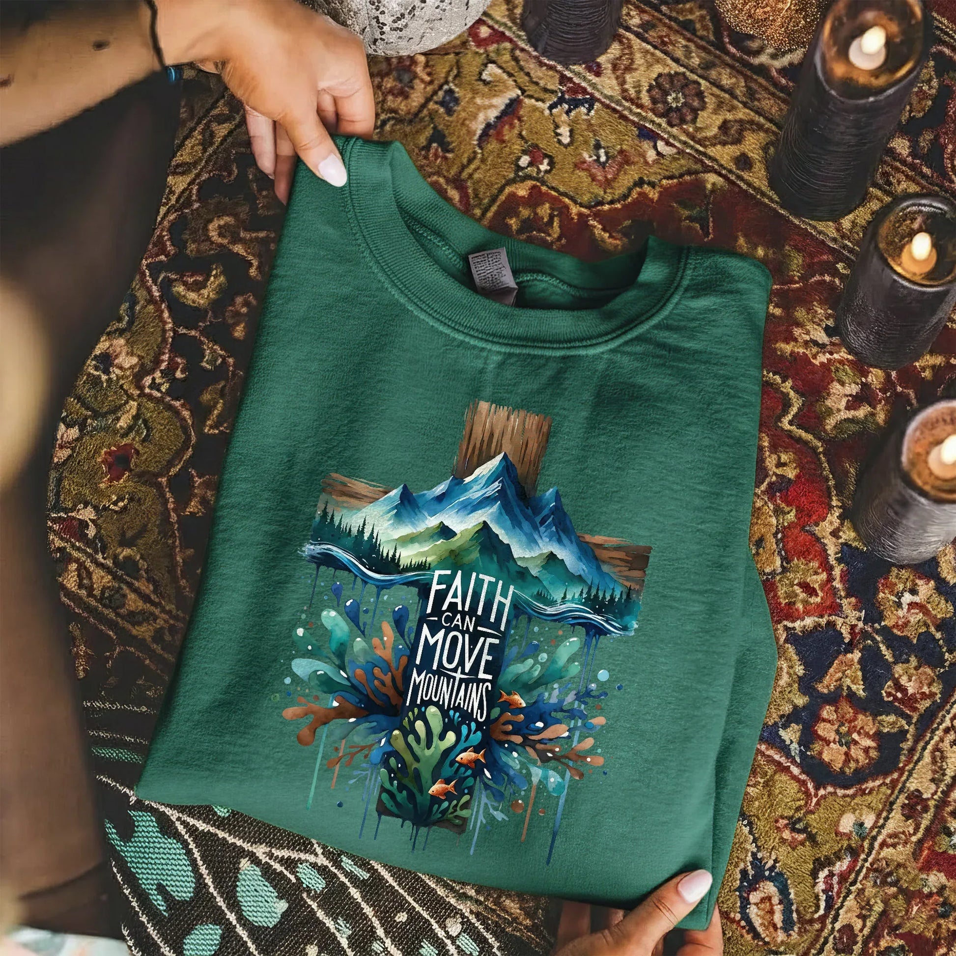 Faith Can Move Mountains Cross Landscape Design – Landscape of Creation – Unisex Tshirt / Hoodie / Sweatshirt - Faith Guided Life