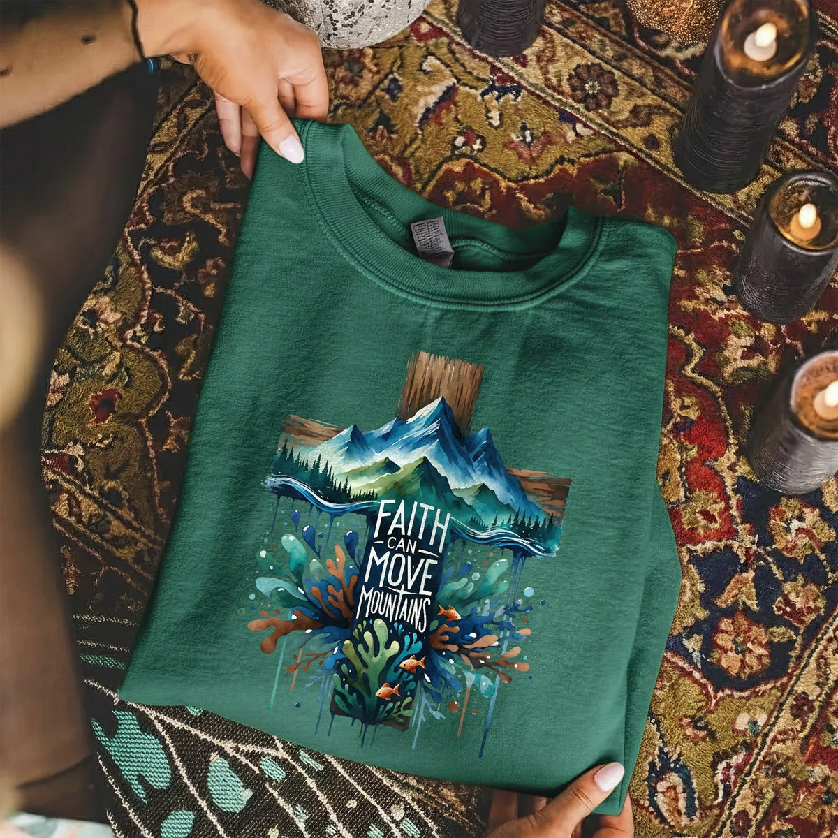 Faith Can Move Mountains Cross Landscape Design – Landscape of Creation – Unisex Tshirt / Hoodie / Sweatshirt - Faith Guided Life