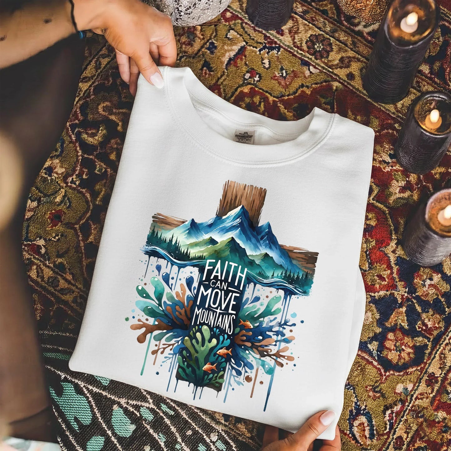 Faith Can Move Mountains Cross Landscape Design – Landscape of Creation – Unisex Tshirt / Hoodie / Sweatshirt - Faith Guided Life