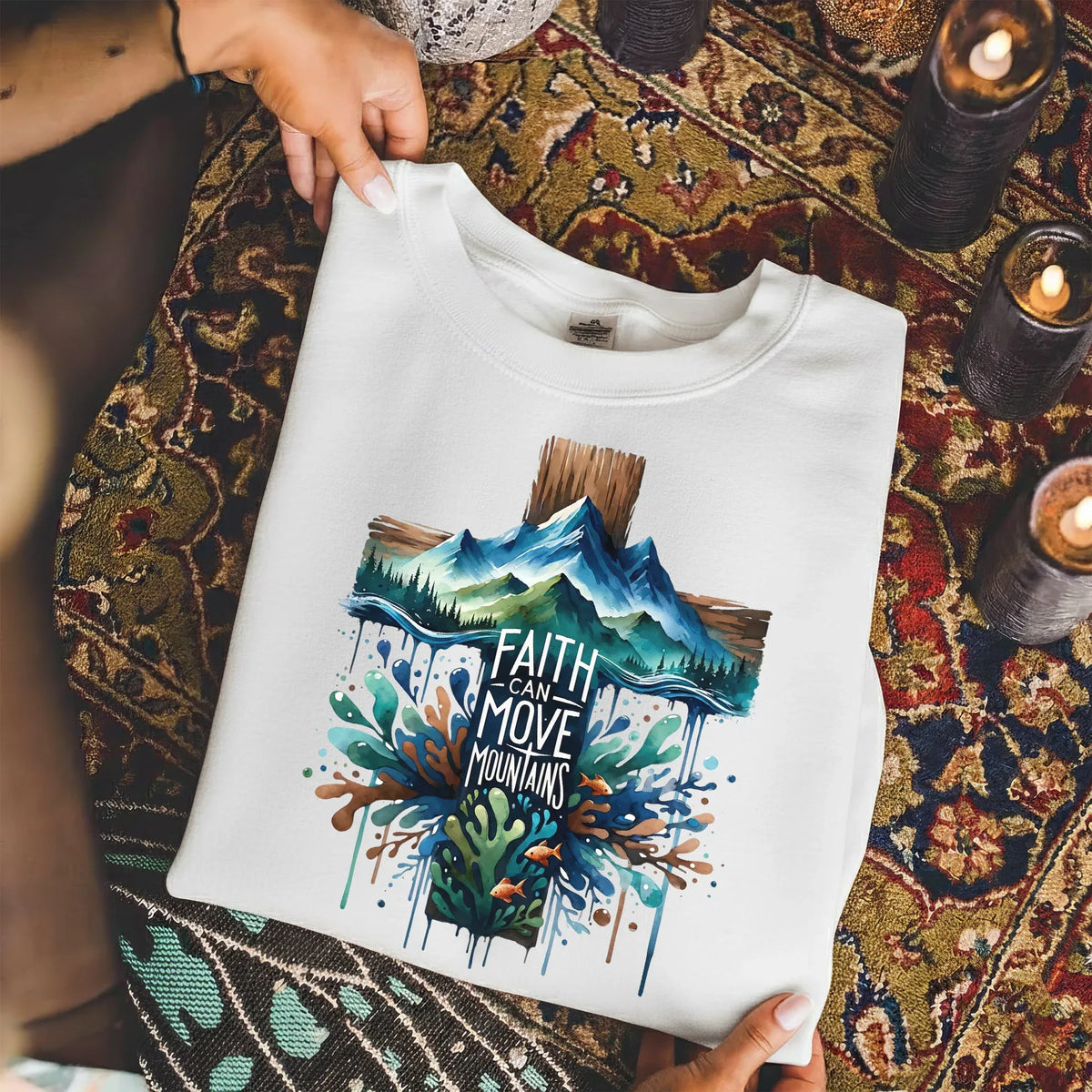Faith Can Move Mountains Cross Landscape Design – Landscape of Creation – Unisex Tshirt / Hoodie / Sweatshirt - Faith Guided Life
