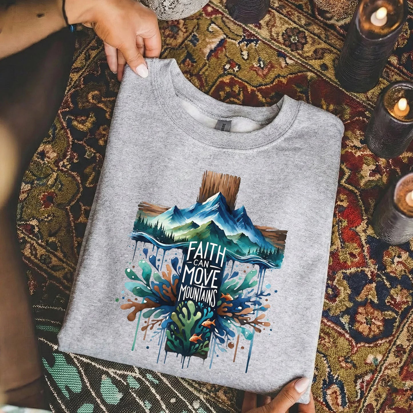 Faith Can Move Mountains Cross Landscape Design – Landscape of Creation – Unisex Tshirt / Hoodie / Sweatshirt - Faith Guided Life