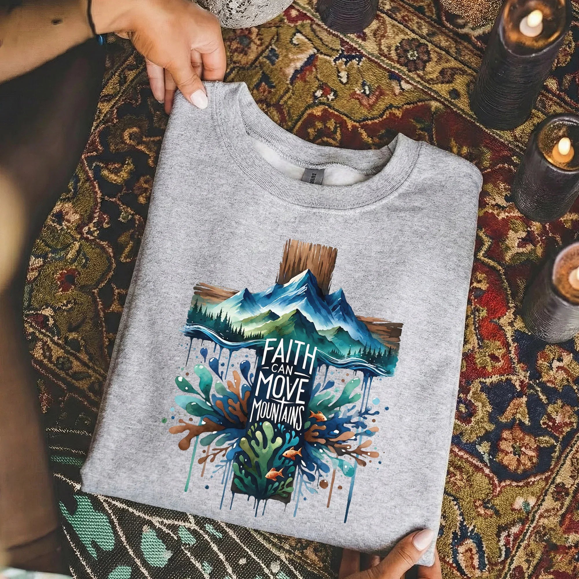 Faith Can Move Mountains Cross Landscape Design – Landscape of Creation – Unisex Tshirt / Hoodie / Sweatshirt - Faith Guided Life