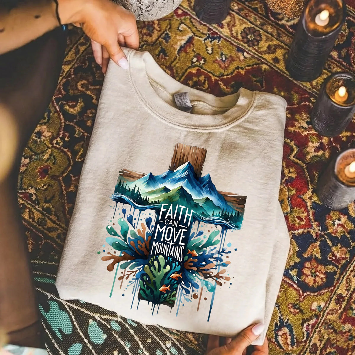 Faith Can Move Mountains Cross Landscape Design – Landscape of Creation – Unisex Tshirt / Hoodie / Sweatshirt - Faith Guided Life