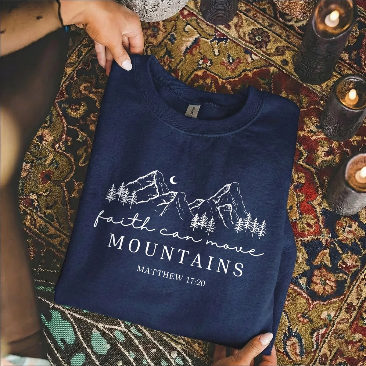 Faith Can Move Mountains Minimal Mountain Line Art – Landscape of Creation – Unisex Tshirt / Hoodie / Sweatshirt - Faith Guided Life