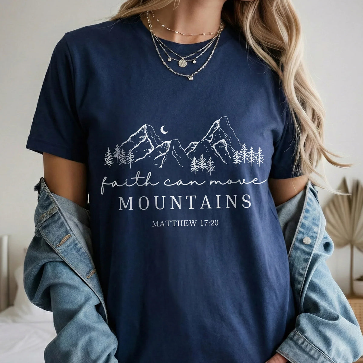 Faith Can Move Mountains Minimal Mountain Line Art – Landscape of Creation – Unisex Tshirt / Hoodie / Sweatshirt - Faith Guided Life