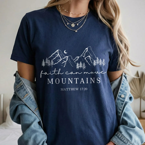 Faith Can Move Mountains Minimal Mountain Line Art – Landscape of Creation – Unisex Tshirt / Hoodie / Sweatshirt - Faith Guided Life