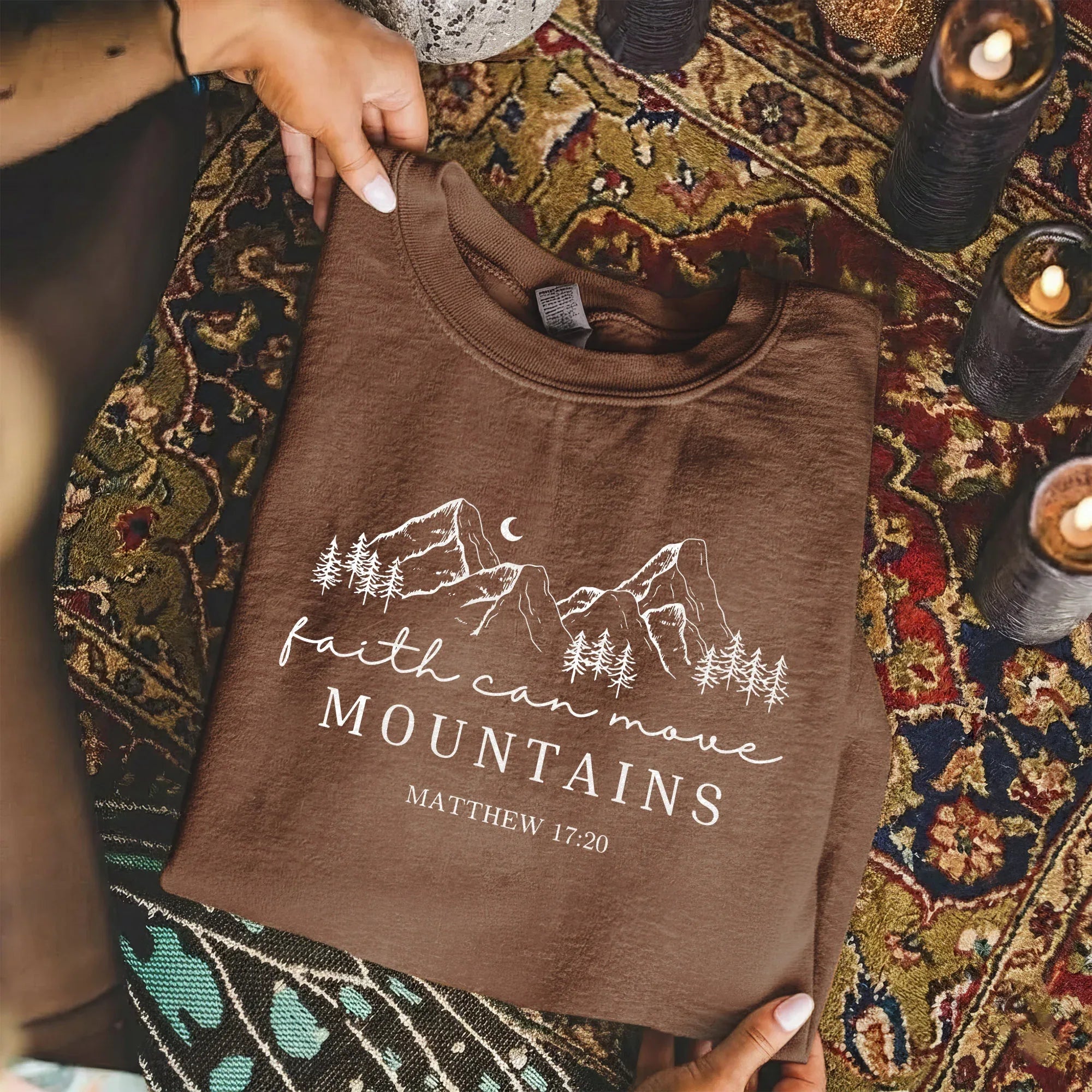 Faith Can Move Mountains Minimal Mountain Line Art – Landscape of Creation – Unisex Tshirt / Hoodie / Sweatshirt - Faith Guided Life