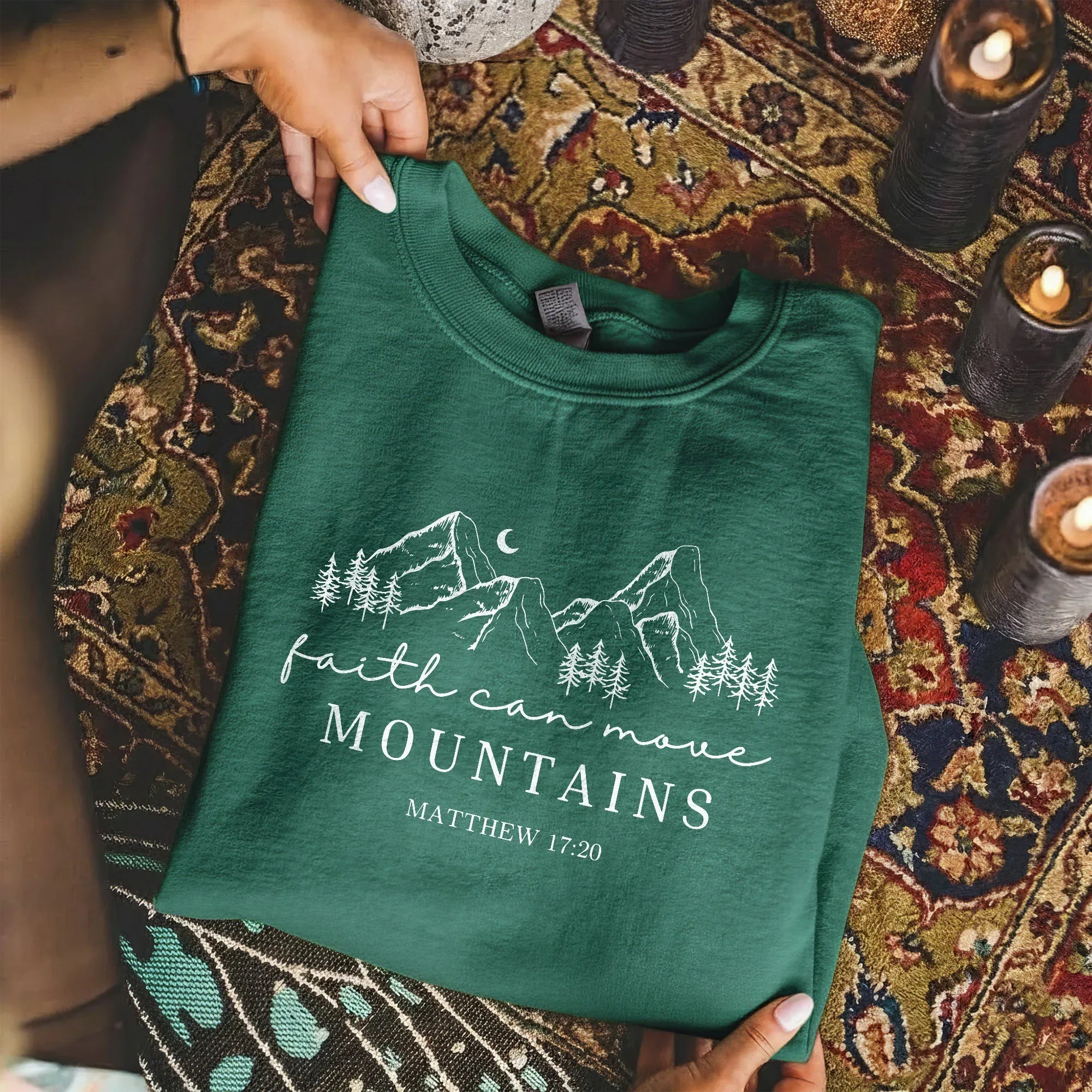 Faith Can Move Mountains Minimal Mountain Line Art – Landscape of Creation – Unisex Tshirt / Hoodie / Sweatshirt - Faith Guided Life