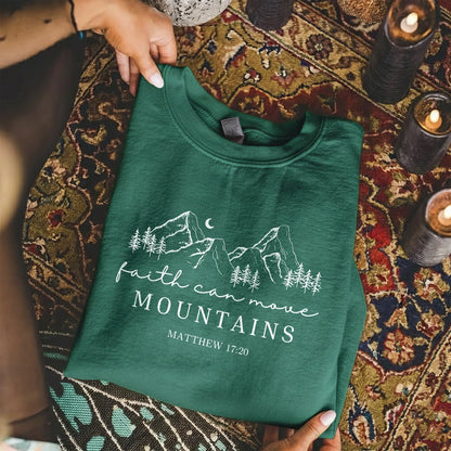 Faith Can Move Mountains Minimal Mountain Line Art – Landscape of Creation – Unisex Tshirt / Hoodie / Sweatshirt - Faith Guided Life