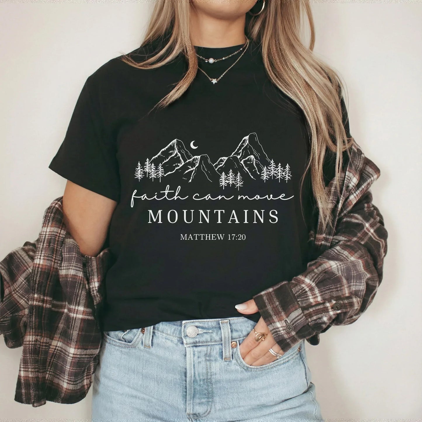 Faith Can Move Mountains Minimal Mountain Line Art – Landscape of Creation – Unisex Tshirt / Hoodie / Sweatshirt - Faith Guided Life