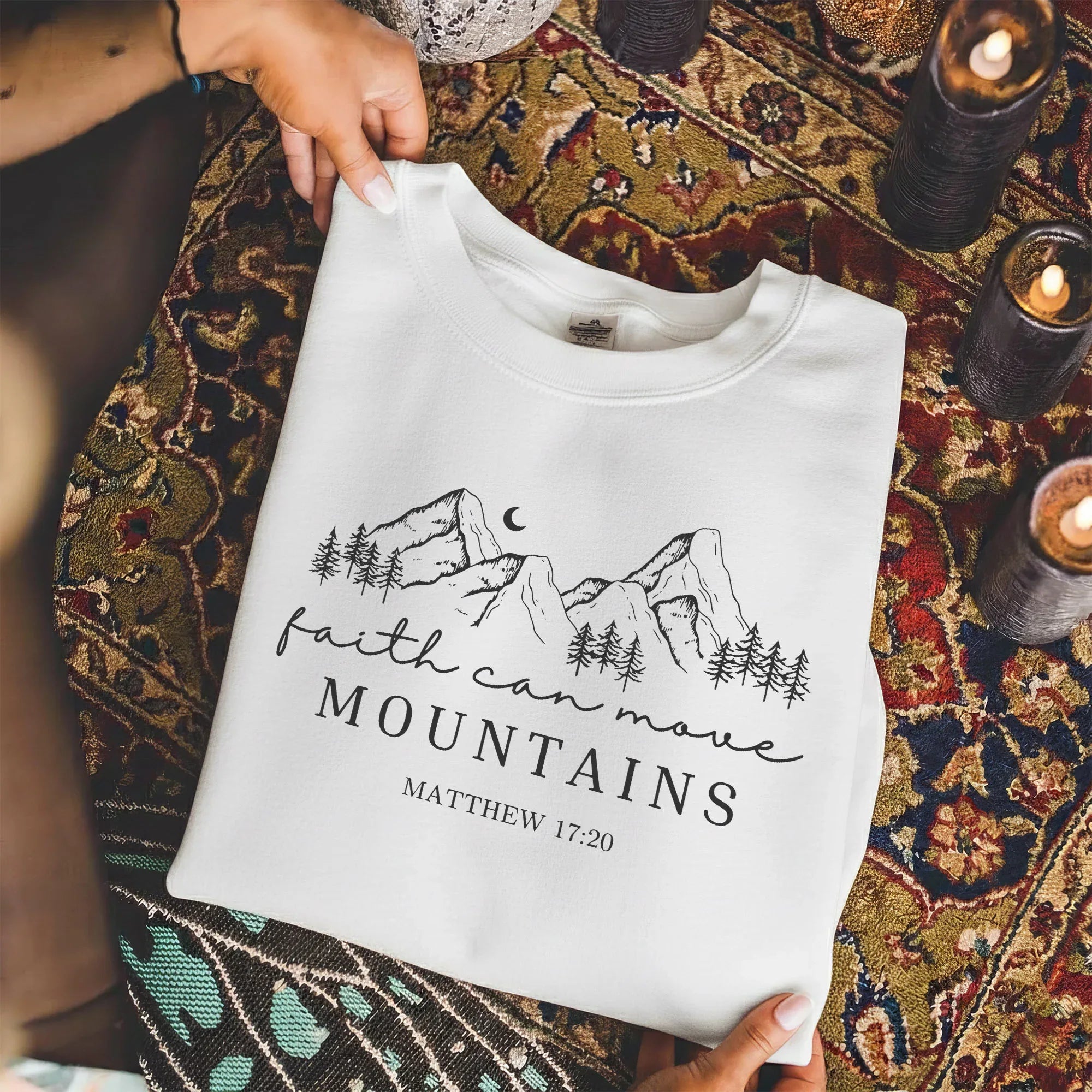 Faith Can Move Mountains Minimal Mountain Line Art – Landscape of Creation – Unisex Tshirt / Hoodie / Sweatshirt - Faith Guided Life