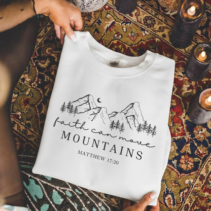 Faith Can Move Mountains Minimal Mountain Line Art – Landscape of Creation – Unisex Tshirt / Hoodie / Sweatshirt - Faith Guided Life