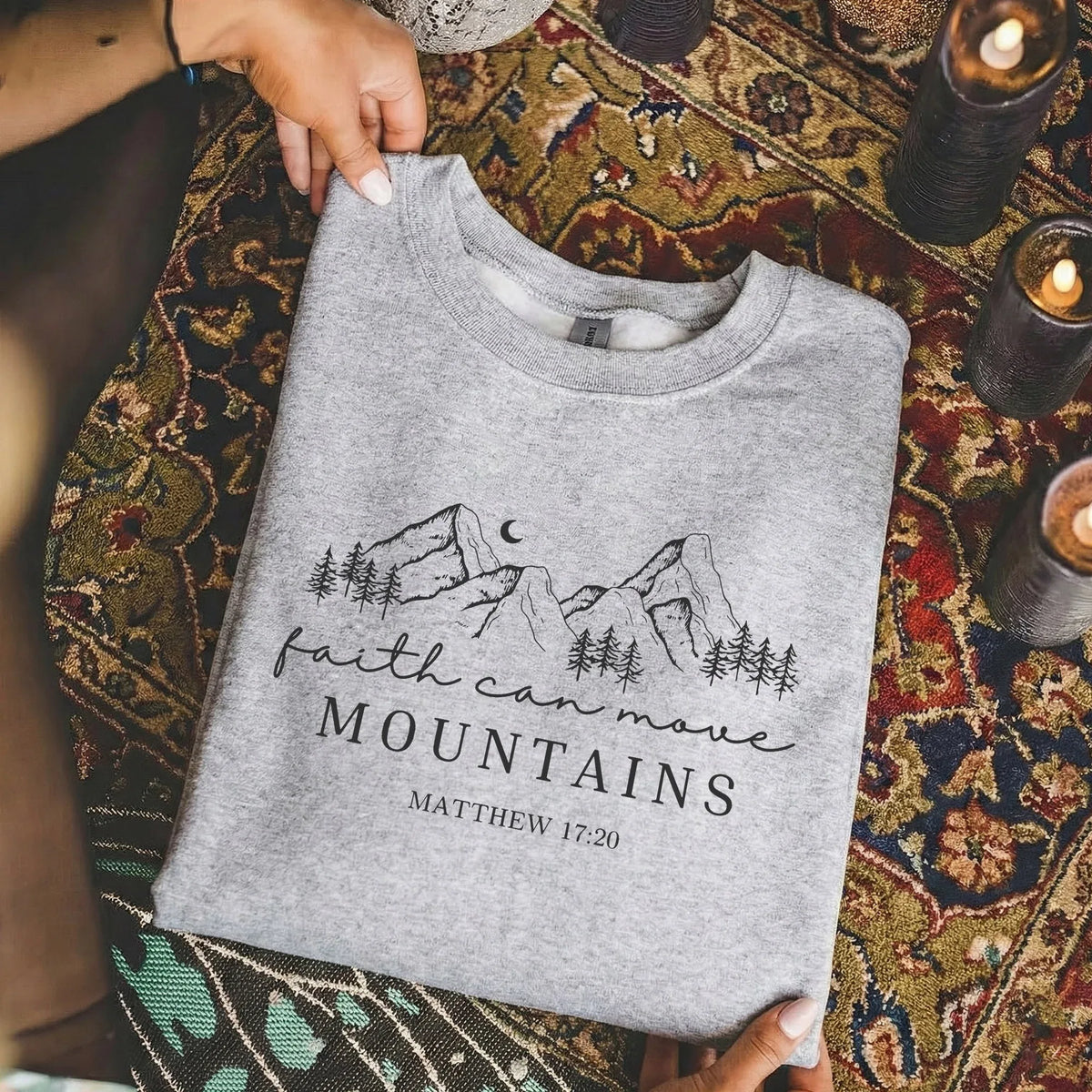 Faith Can Move Mountains Minimal Mountain Line Art – Landscape of Creation – Unisex Tshirt / Hoodie / Sweatshirt - Faith Guided Life
