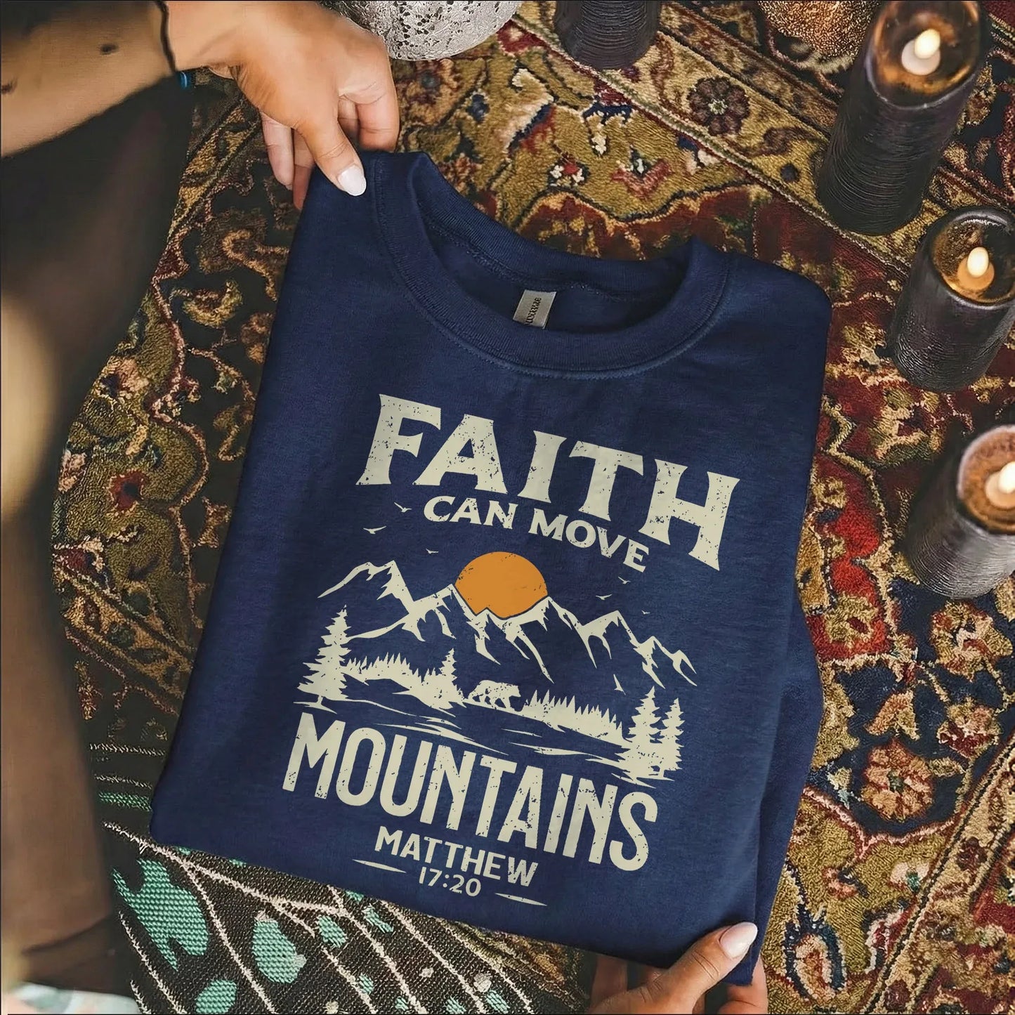 Faith Can Move Mountains Vintage Mountain Landscape – Landscape of Creation – Unisex Tshirt / Hoodie / Sweatshirt - Faith Guided Life
