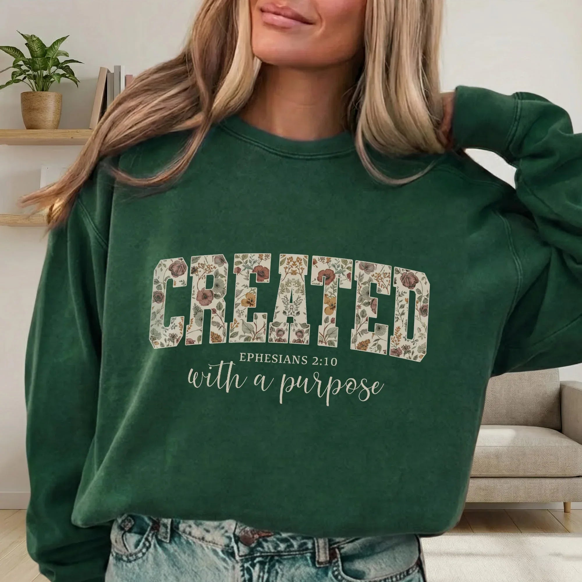Created With a Purpose Floral Typography Design - Christian Pattern - Unisex Tshirt / Hoodie / Sweatshirt - Faith Guided Life