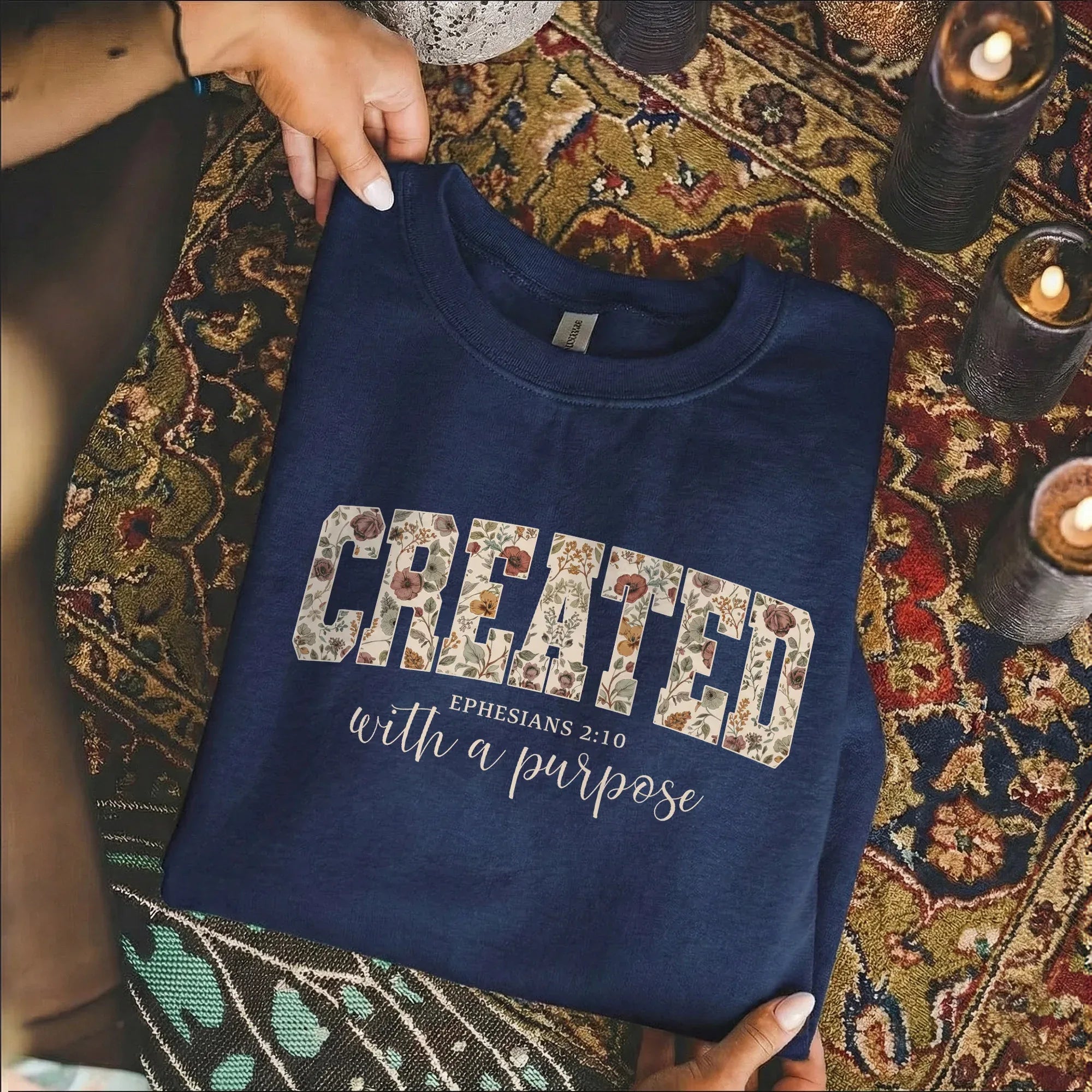 Created With a Purpose Floral Typography Design - Christian Pattern - Unisex Tshirt / Hoodie / Sweatshirt - Faith Guided Life
