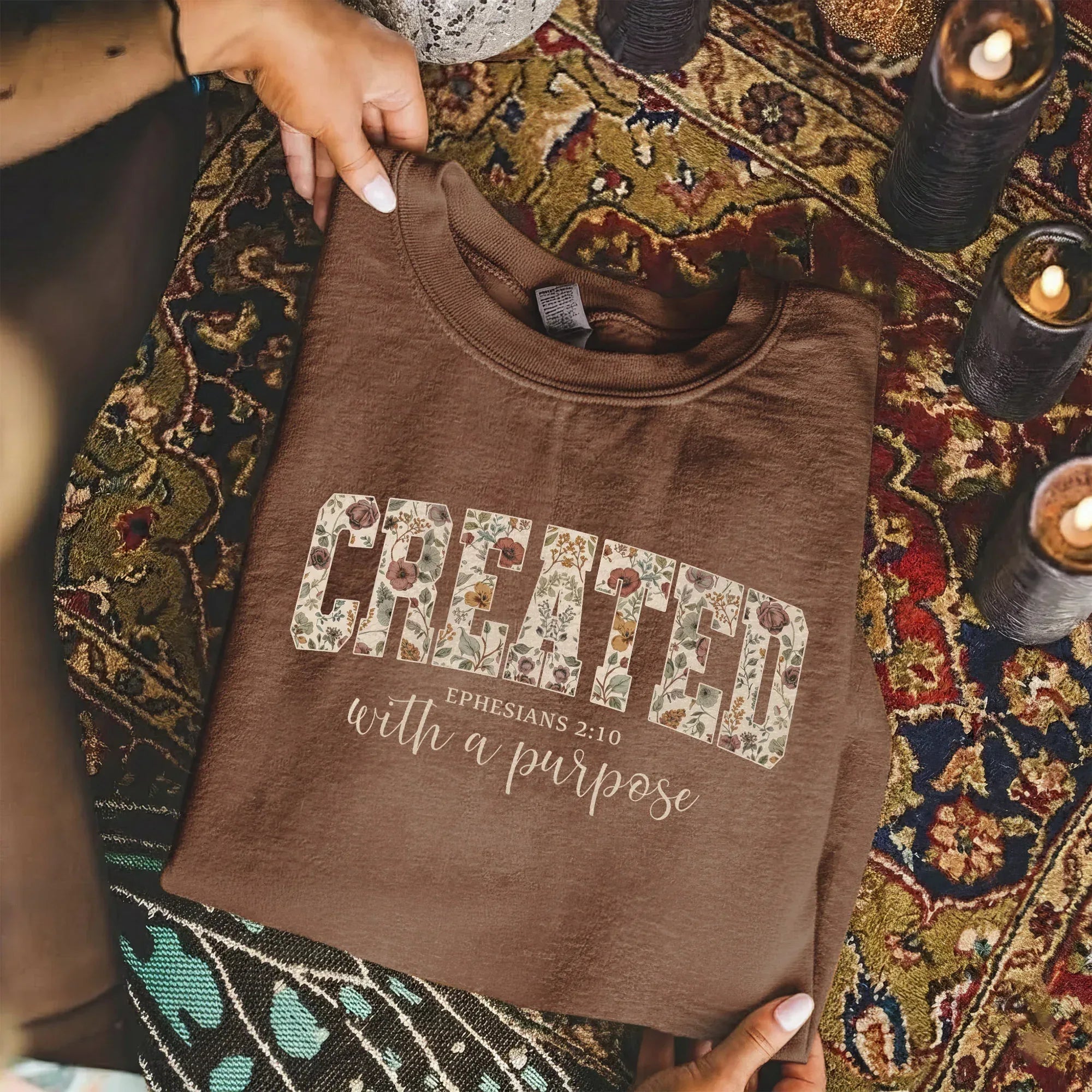 Created With a Purpose Floral Typography Design - Christian Pattern - Unisex Tshirt / Hoodie / Sweatshirt - Faith Guided Life