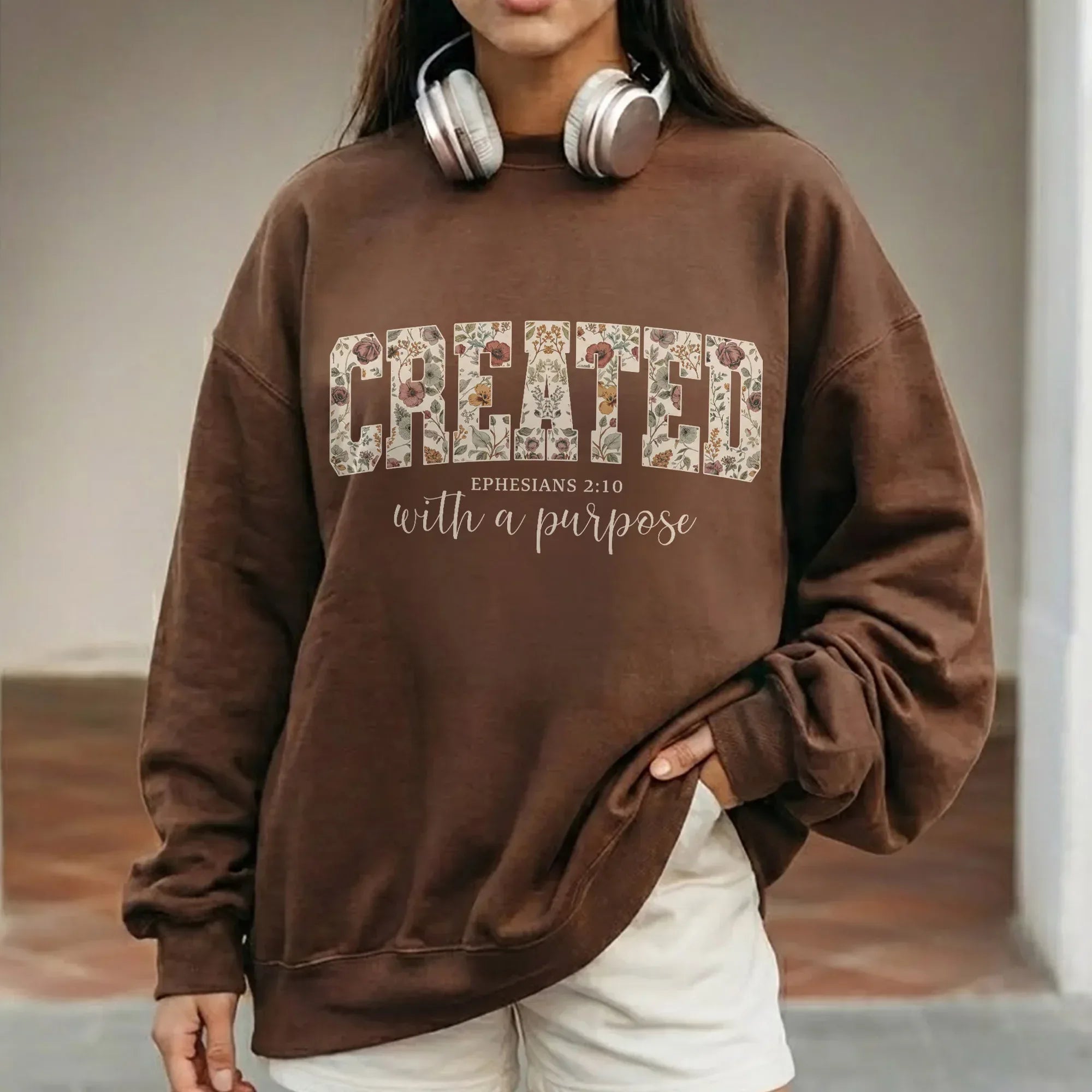 Created With a Purpose Floral Typography Design - Christian Pattern - Unisex Tshirt / Hoodie / Sweatshirt - Faith Guided Life