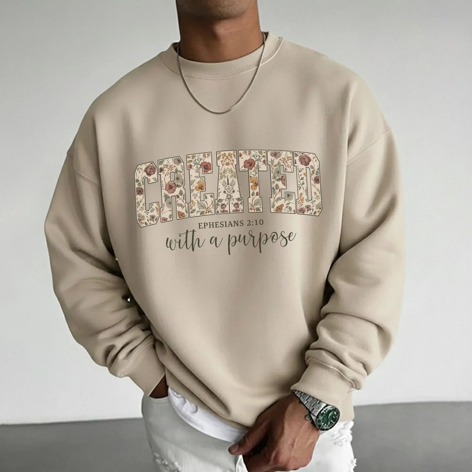 Created With a Purpose Floral Typography Design - Christian Pattern - Unisex Tshirt / Hoodie / Sweatshirt - Faith Guided Life