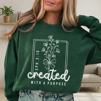 Created With a Purpose Line Art Floral Design - Faith Floral - Unisex Tshirt / Hoodie / Sweatshirt - Faith Guided Life