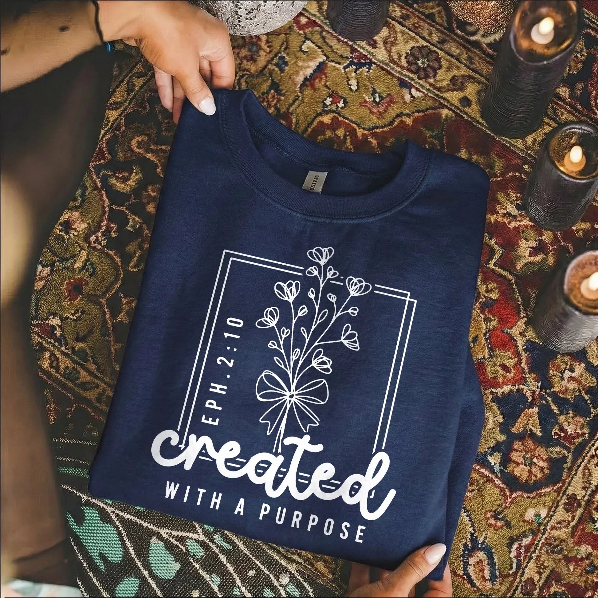 Created With a Purpose Line Art Floral Design - Faith Floral - Unisex Tshirt / Hoodie / Sweatshirt - Faith Guided Life