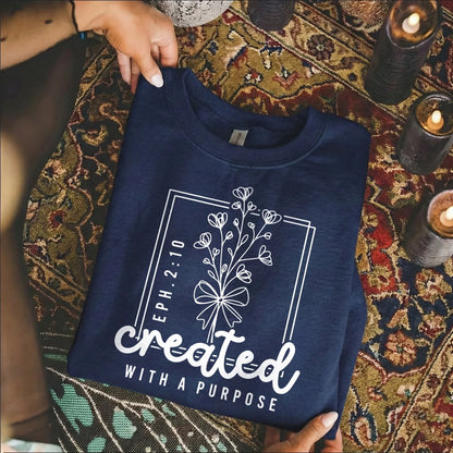 Created With a Purpose Line Art Floral Design - Faith Floral - Unisex Tshirt / Hoodie / Sweatshirt - Faith Guided Life