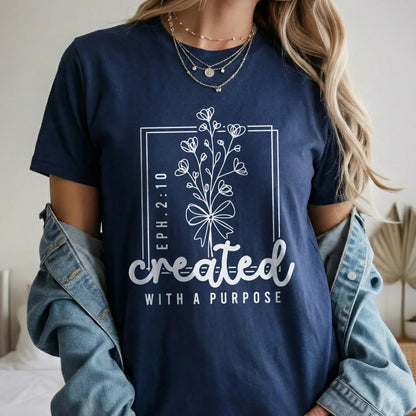 Created With a Purpose Line Art Floral Design - Faith Floral - Unisex Tshirt / Hoodie / Sweatshirt - Faith Guided Life