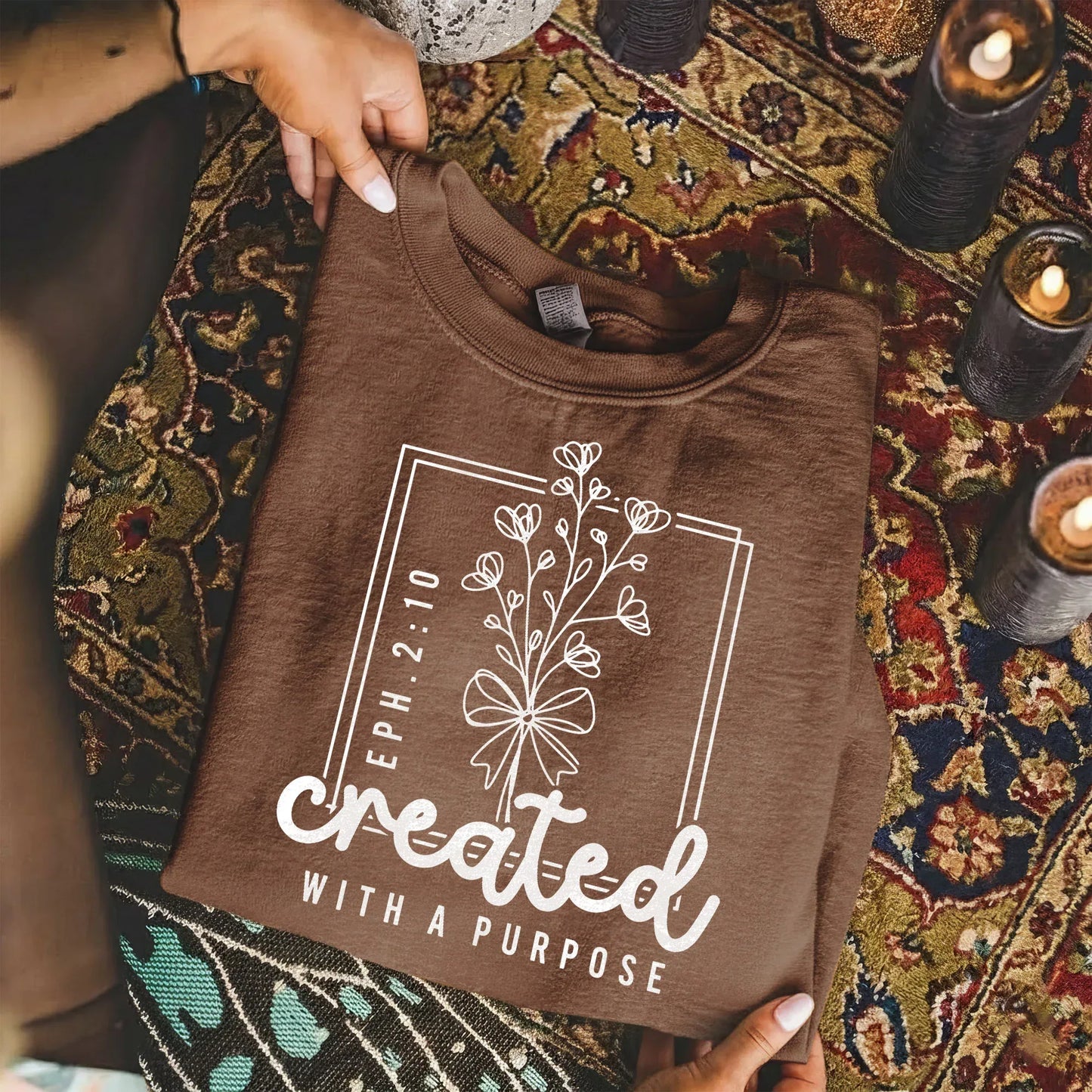 Created With a Purpose Line Art Floral Design - Faith Floral - Unisex Tshirt / Hoodie / Sweatshirt - Faith Guided Life