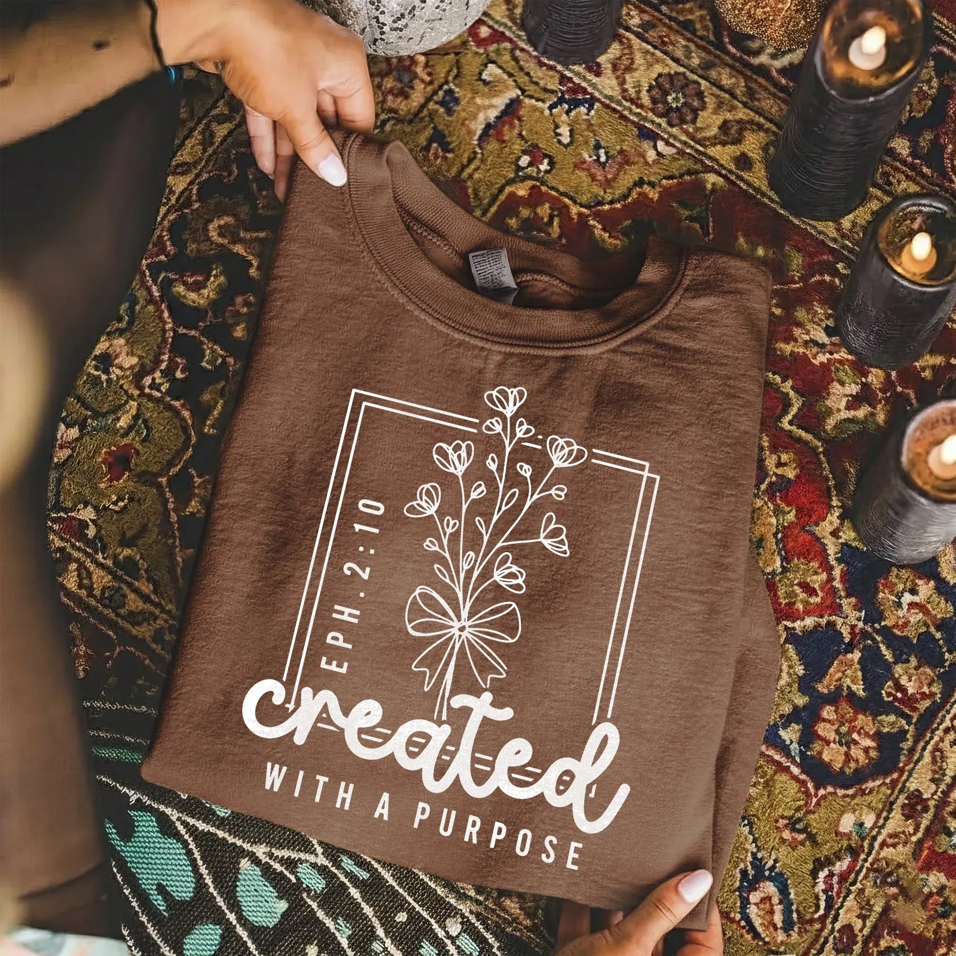 Created With a Purpose Line Art Floral Design - Faith Floral - Unisex Tshirt / Hoodie / Sweatshirt - Faith Guided Life