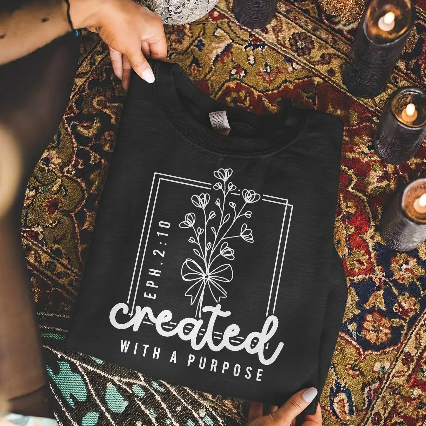 Created With a Purpose Line Art Floral Design - Faith Floral - Unisex Tshirt / Hoodie / Sweatshirt - Faith Guided Life