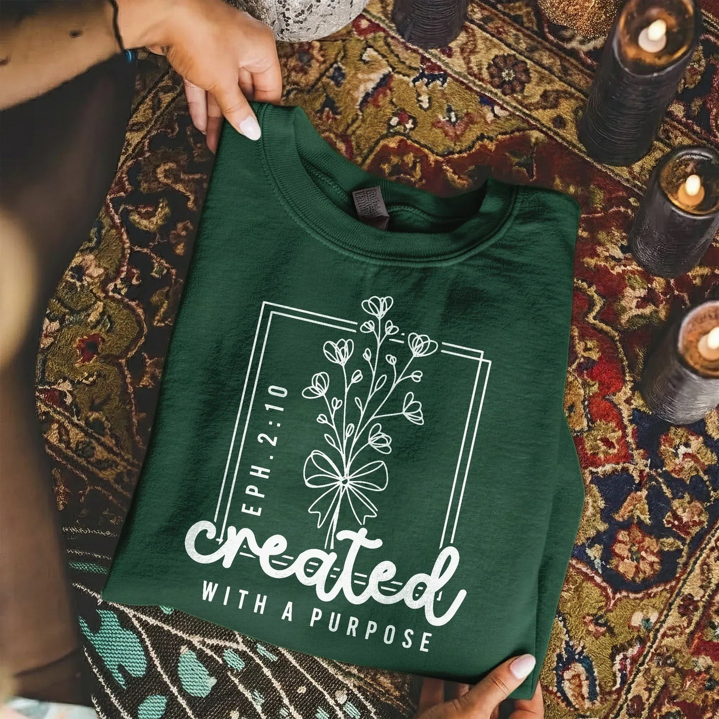 Created With a Purpose Line Art Floral Design - Faith Floral - Unisex Tshirt / Hoodie / Sweatshirt - Faith Guided Life