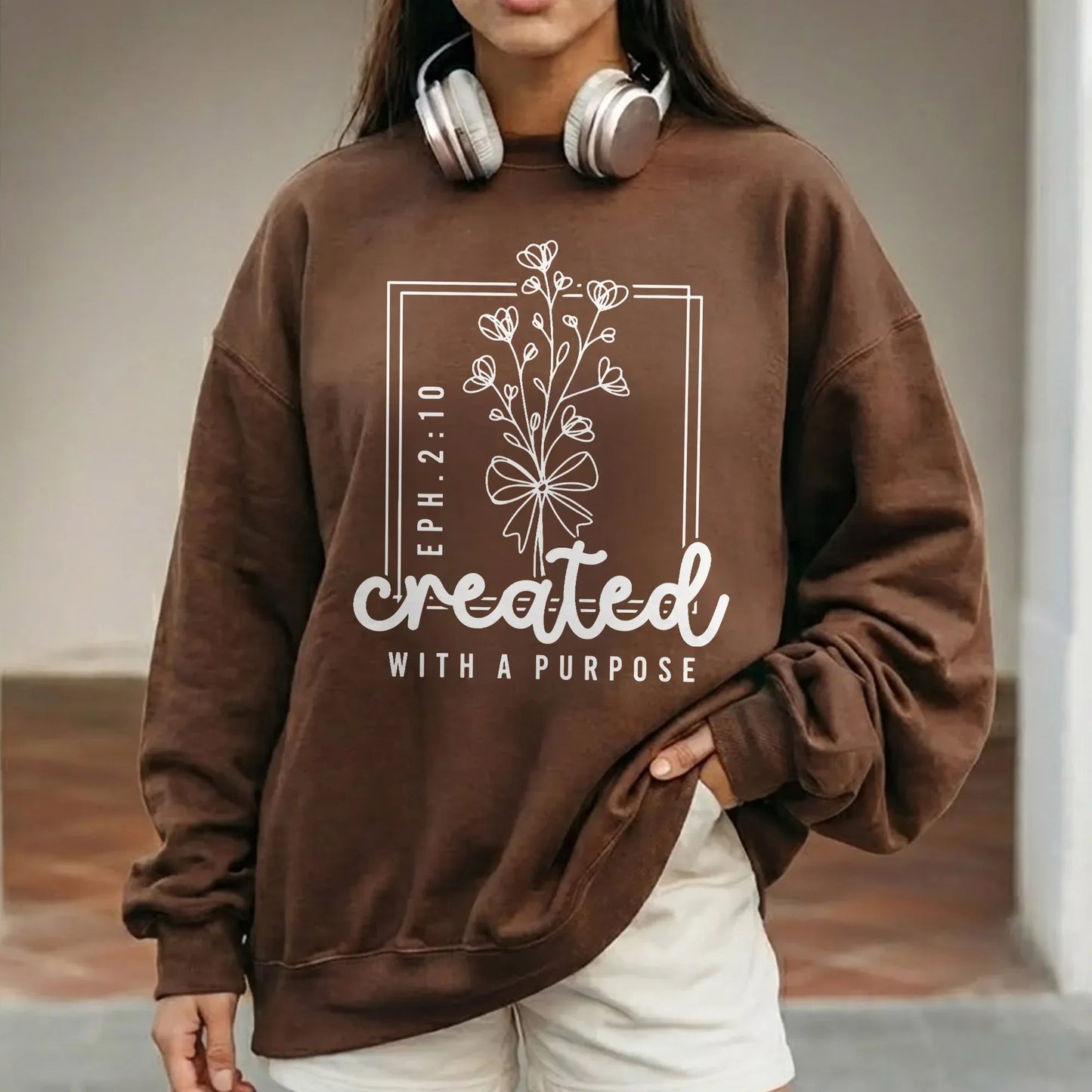 Created With a Purpose Line Art Floral Design - Faith Floral - Unisex Tshirt / Hoodie / Sweatshirt - Faith Guided Life