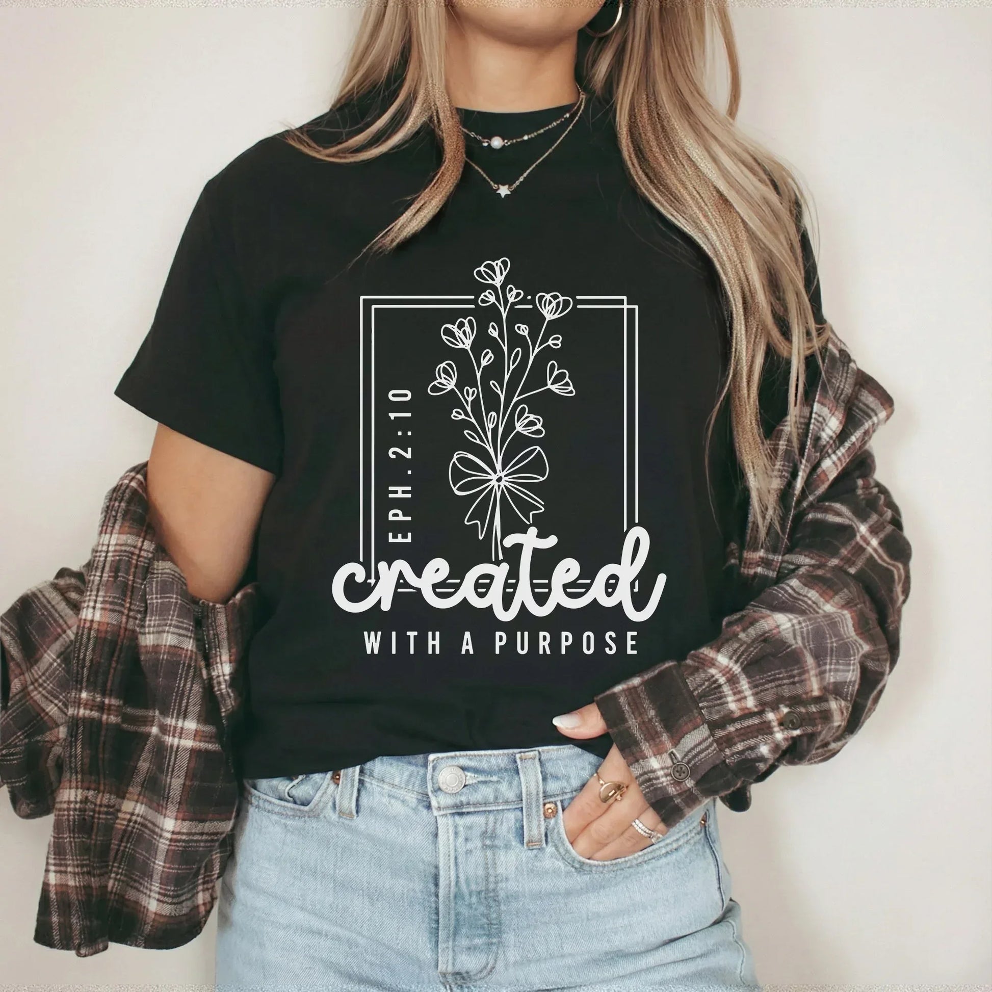Created With a Purpose Line Art Floral Design - Faith Floral - Unisex Tshirt / Hoodie / Sweatshirt - Faith Guided Life