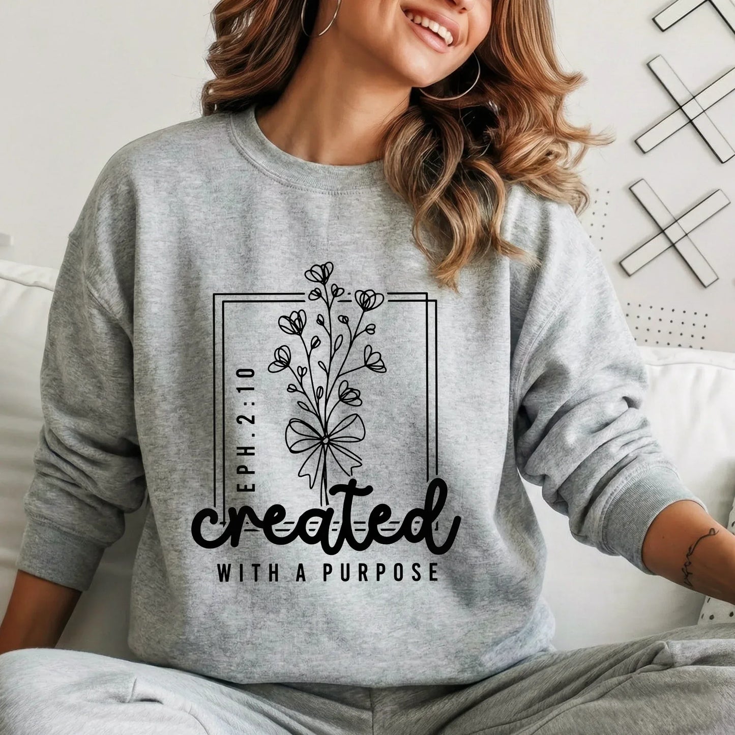 Created With a Purpose Line Art Floral Design - Faith Floral - Unisex Tshirt / Hoodie / Sweatshirt - Faith Guided Life